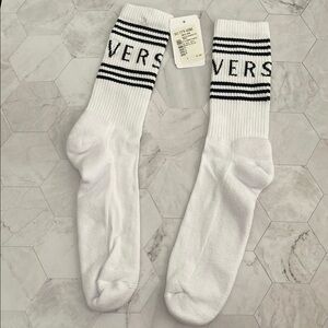 New, Authentic VERSACE Logo Crew White and Black Men's Socks size large SALE